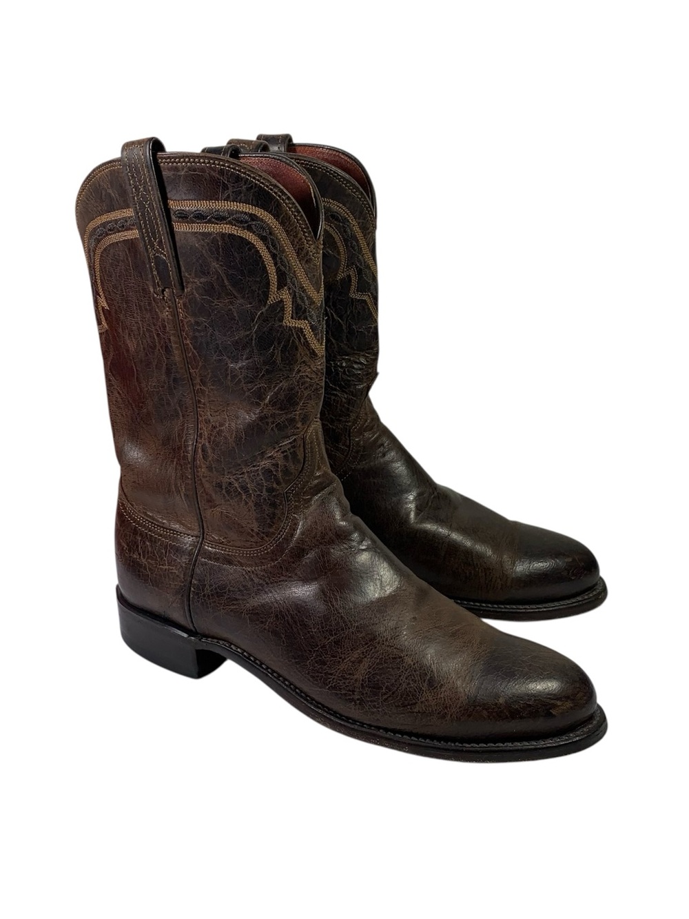 Lucchese T0122 Mad Goat Roper Dark Brown Leather Cowboy Boots Size 9.5 D - Picture 2 of 13